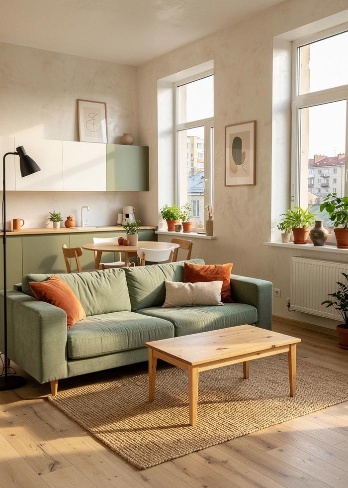 Bright renovated living room in a Pechersk apartment