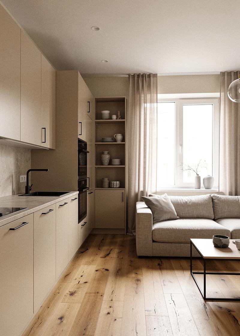Kitchen and living room after renovation in Kyiv